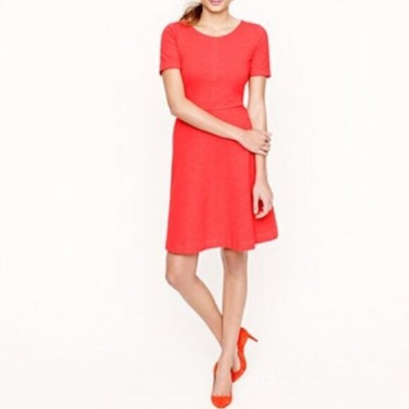NWT J CREW Red Ponte Flared Skirt Dress 4 - Picture 1 of 6
